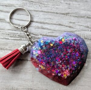 Red and blue sparkly heart keychain